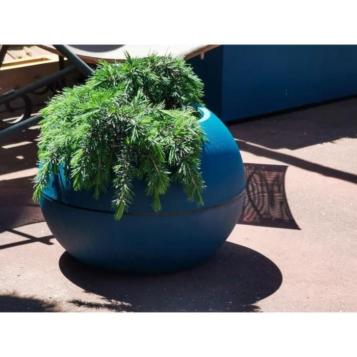 Jardinera redonda RIVIERA GRANIT BOULE - Plástico - Diámetro 40 cm - Azul Jardinera redonda RIVIERA GRANIT BOULE - Plástico - Diámetro 40 cm - Azul