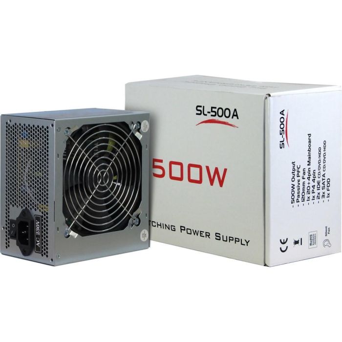 Inter-Tech SL-500W(A) Fuente Alimentación PC ATX 500W Pasivo 230V Gris 1 Ventilador (12cm) Conectores SATA Molex CPU 3