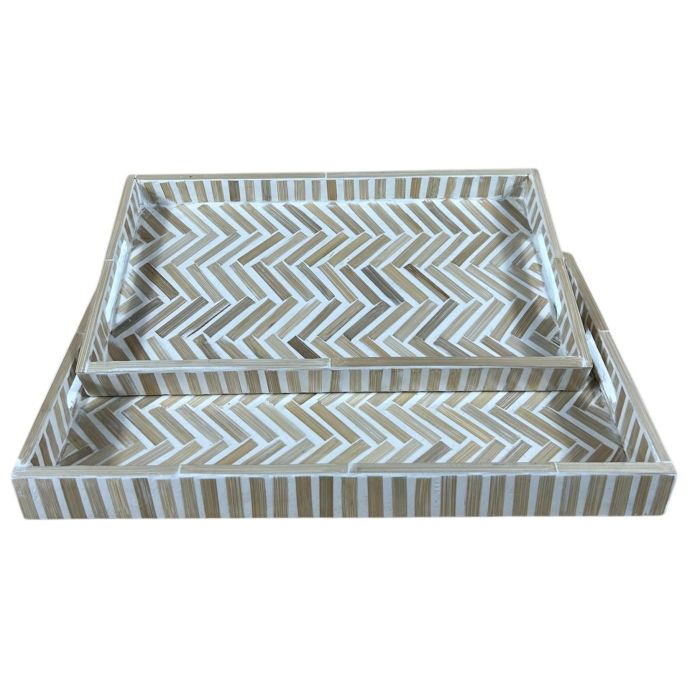 Bandeja Decoracion Tropical DKD Home Decor Marron Blanco 27 x 4.5 x 46 cm Set de 2 2 Bandeja Decoracion Tropical DKD Home Decor Marron Blanco 27 x 4.5 x 46 cm Set de 2 2
