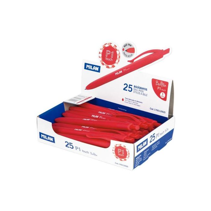 Milan 176512925 Bolígrafo Retráctil Punta 1mm Tinta Roja - Pack 25 Unidades