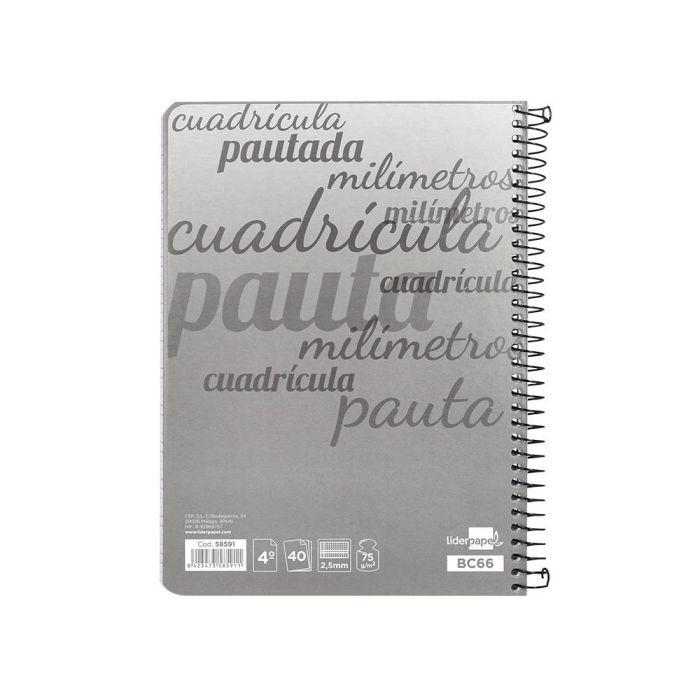 Cuaderno Espiral Liderpapel Cuarto Pautaguia Tapa Blanda 40H 75 gr Cuadro Pautado 2,5 mmcon Margen Colores Surtidos 10 unidades 4