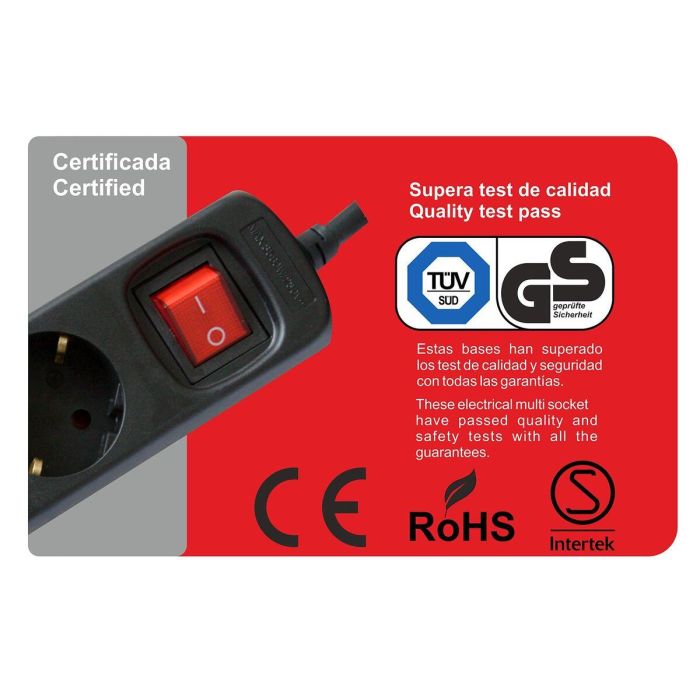 Regleta 3 Enchufes Schuko con Interruptor Silver Electronics 9643 Negro Regleta 3 Enchufes Schuko con Interruptor Silver Electronics 9643 Negro