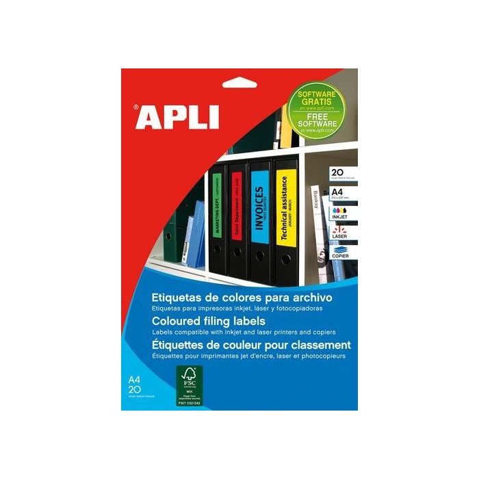 Apli Etiquetas Adhesivas Especial Archivo 190x61 mm Inkjet-Láser Cantos Romos Azul 80 Etiquetas