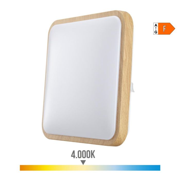 Aplique superficie cuadrado led 18w 1820lm 4000k 33x5x33cm efecto madera edm