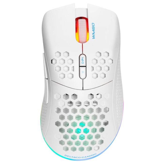 Deltaco GAM-120-W Ratón Gaming Inalámbrico y Alámbrico RGB Blanco, 4800 DPI, 7 Botones, Ergonomico para Mano Derecha, Bluetooth + USB Tipo-A, 1 ms