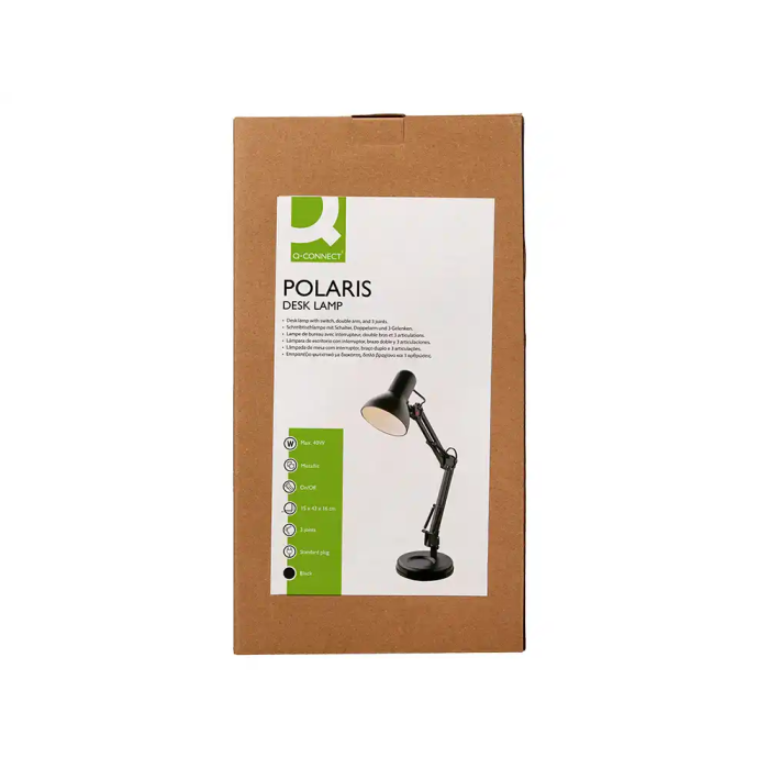 Q-connect Lámpara de Escritorio Polaris Metálica con Interruptor, Brazo Doble y 3 Articulaciones, Color Negro 9