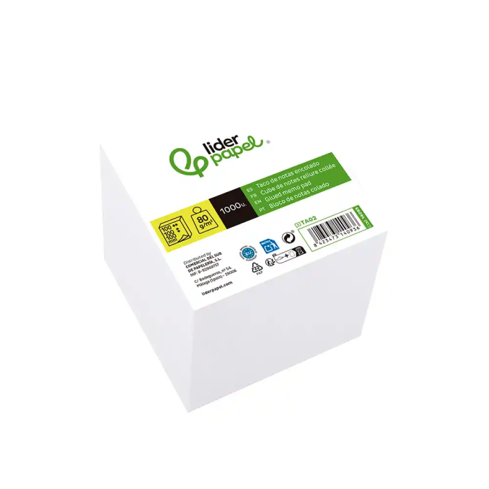 Liderpapel Taco Papel Encolado Blanco 1000 Hojas 100x100x100 mm 80 gr 1