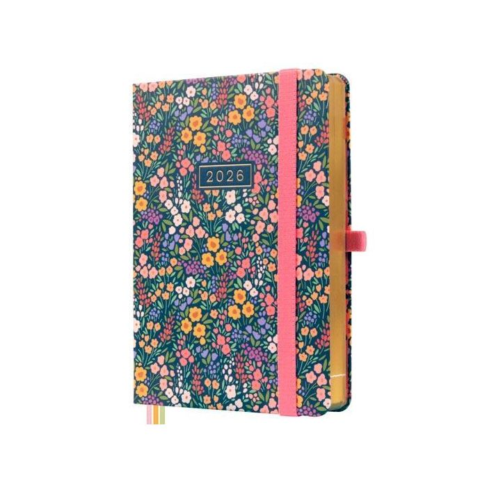 Finocam M4-118x168 mm Agenda Minimal Design 1 Día por Página Tapa Dura Flora 2026 con Cinta, Goma y Portabolígrafo