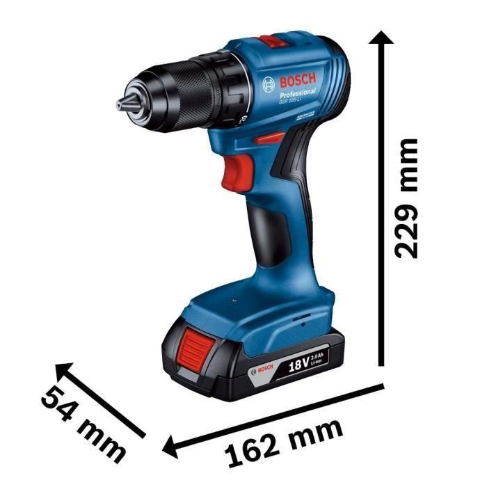 Bosch Professional GSR 18 V Drill Trilling + 2 baterías 2.0AH + Cargador + 82 piezas, en L Case 2