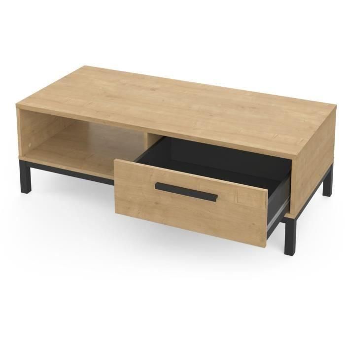 Mesa de centro 1 cajón / 1 nicho - CRAFT - Rectangular - Roble Hamilton / Negro - 110,4 x 50 x 36,9 cm - DEMEYRE 3 Mesa de centro 1 cajón / 1 nicho - CRAFT - Rectangular - Roble Hamilton / Negro - 110,4 x 50 x 36,9 cm - DEMEYRE 3