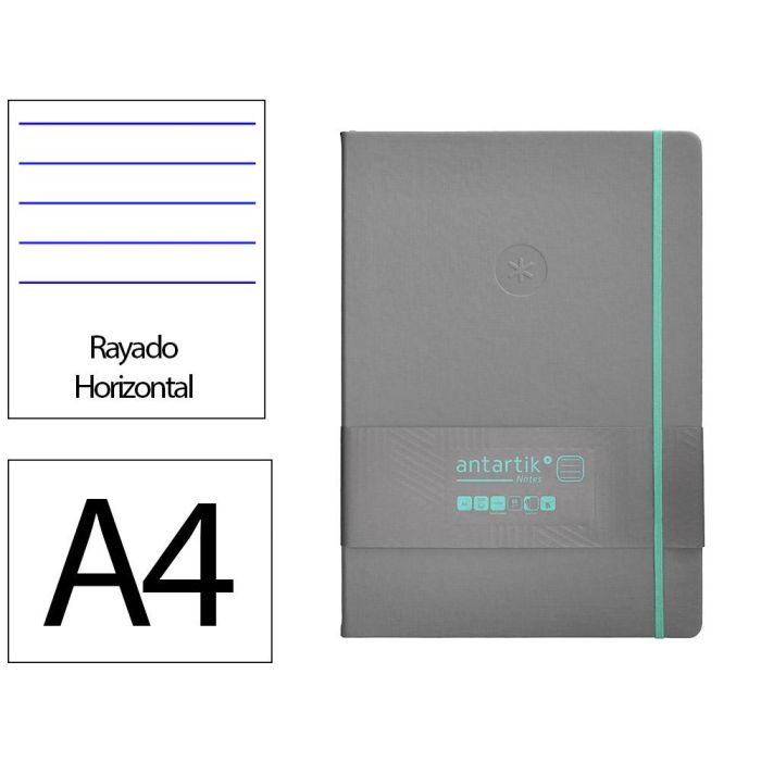 Cuaderno Con Gomilla Antartik Notes Tapa Dura A4 Hojas Rayas Gris Y Turquesa 100 Hojas 80 gr Fsc