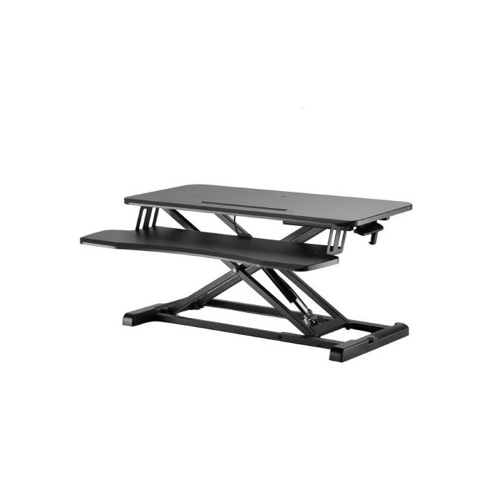 Ewent EW1545 Estación de Trabajo Ajustable Sentado/De Pie con Resorte de Gas, Elevación 11-50.5cm, Superficie 80x40cm, Bandeja Teclado, Soporte Tablet/Móvil, Negro