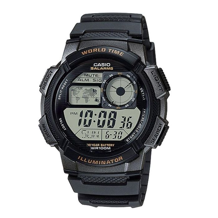Reloj Unisex Casio WORLD TIME ILLUMINATOR - 5 ALARMS. 10 YEAR BATTERY Negro Gris (Ø 48 mm) Reloj Unisex Casio WORLD TIME ILLUMINATOR - 5 ALARMS. 10 YEAR BATTERY Negro Gris (Ø 48 mm)