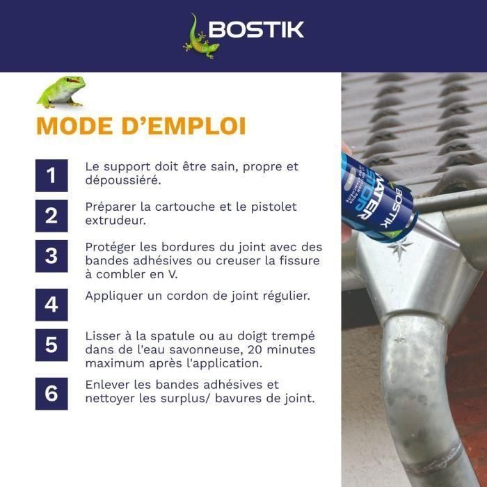 Membrana impermeabilizante - BOSTIK - Waterstop - Reparación de fugas - Cartucho de 290 ml - Gris 3