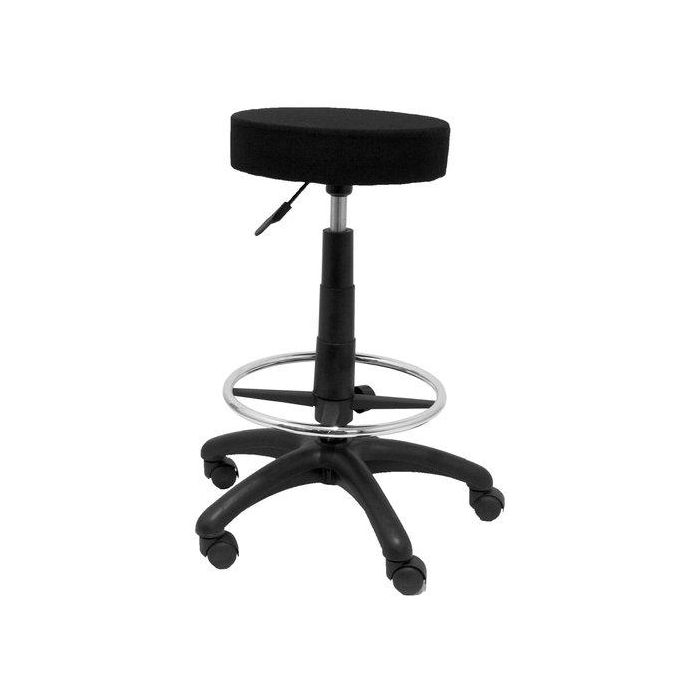 Taburete Piqueras Y Crespo Tolosa Giratorio Regulable En Altura Reposapies Cromado Y Asiento Tapizado Aran Negro