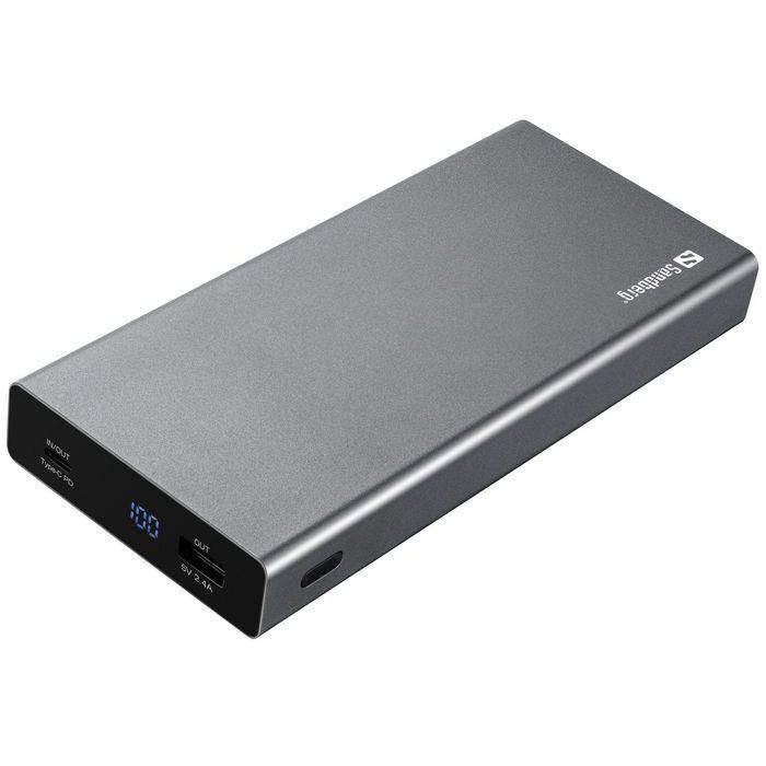 Sandberg Powerbank USB-C PD 100W 20000mAh, Batería Externa de Aluminio Portátil con Carga Rápida para Móviles y Portátiles