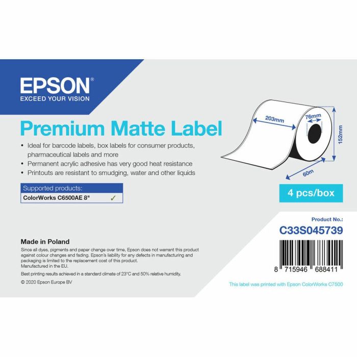 Etiquetas para Impresora Epson C33S045739 Blanco Ø 76,2 mm (1 unidad) (18 Unidades)