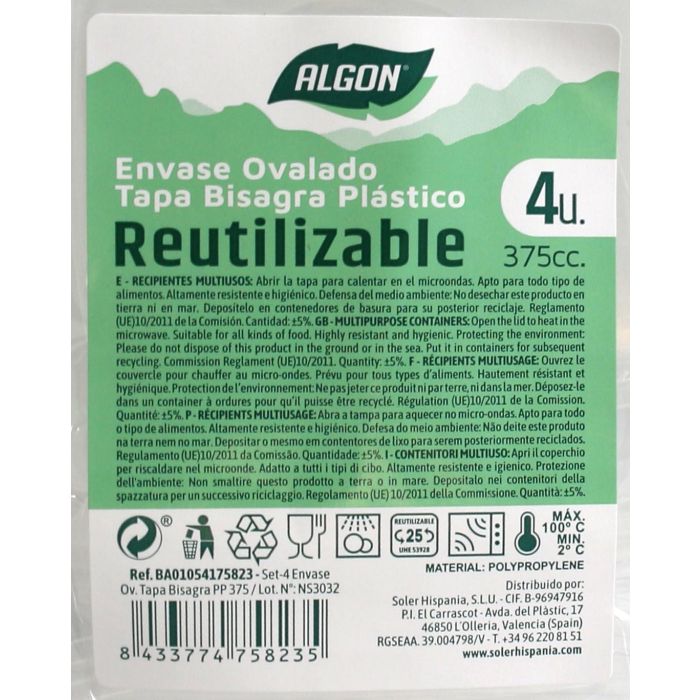 Set-4 Envase Ov.Tapa Bisagra Pp 375 Algon (12 Unidades) 4 Set-4 Envase Ov.Tapa Bisagra Pp 375 Algon (12 Unidades) 4