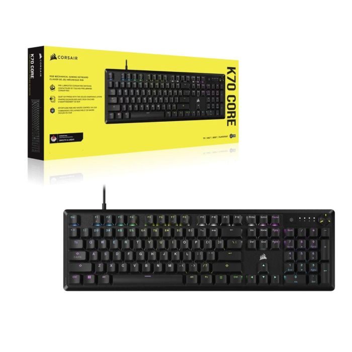 Teclado mecánico gaming - CORSAIR - K70 RGB CORE - Retroiluminación LED RGB, MX Red, negro 1