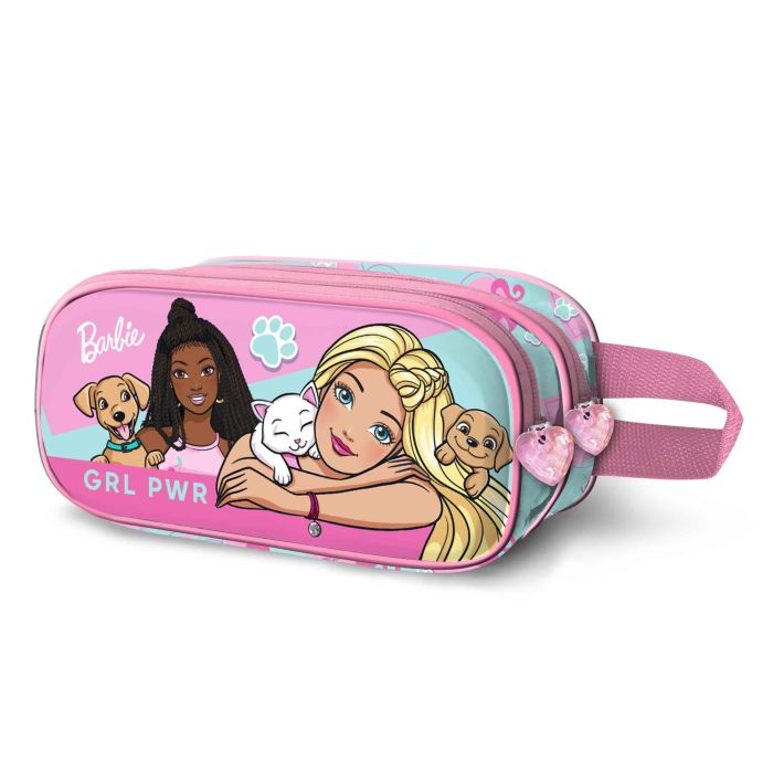 Estuche Portatodo 3D Doble Pets Barbie Rosa