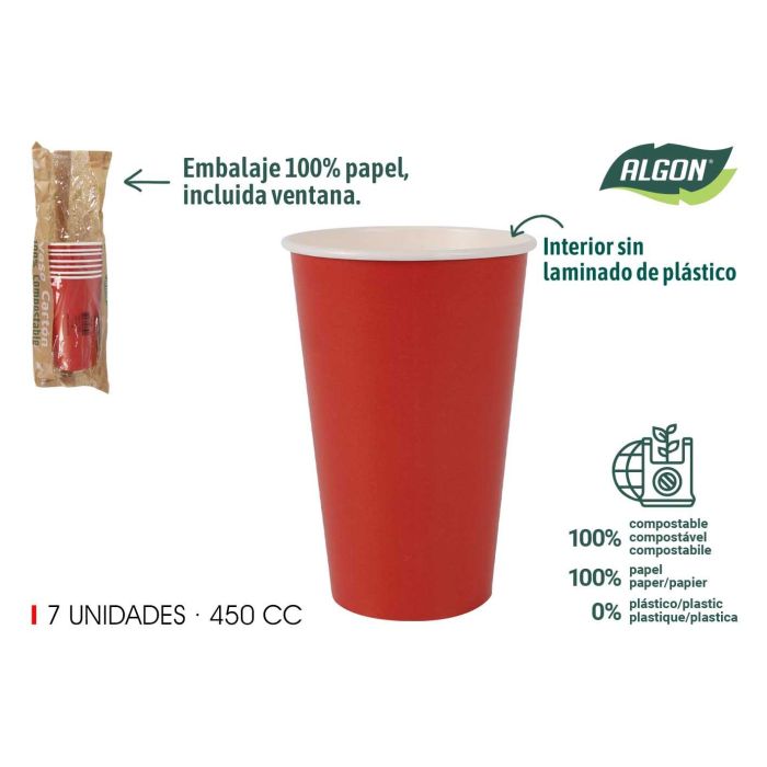 Set de 7 vasos de cartón rojo 450 cc - Algon (16 Unidades) Set de 7 vasos de cartón rojo 450 cc - Algon (16 Unidades)