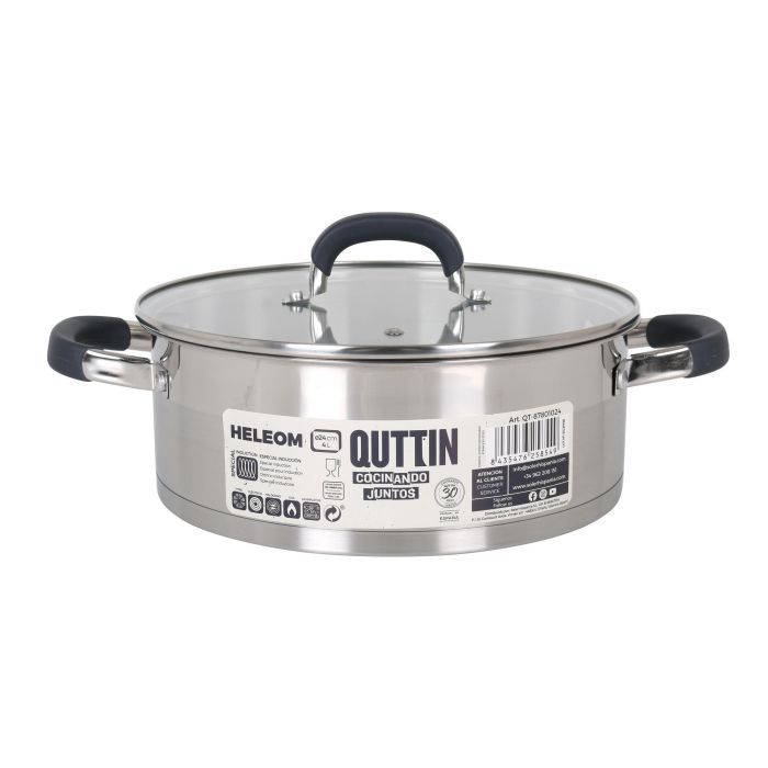 Cacerola de Acero Inoxidable Quttin 24 cm 4L con Tapa (4 Unidades) 4 Cacerola de Acero Inoxidable Quttin 24 cm 4L con Tapa (4 Unidades) 4