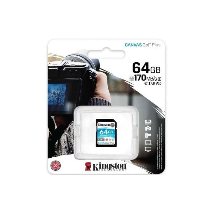 Tarjeta de Memoria Kingston CANVAS Canvas Go! Plus 64GB SD XC/ Clase 10/ 170MBs 2 Tarjeta de Memoria Kingston CANVAS Canvas Go! Plus 64GB SD XC/ Clase 10/ 170MBs 2