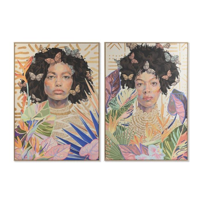 DKD Home Decor Cuadro Colonial Africana Multicolor 140 x 100 x 4 cm Lienzo y PS (Pack de 2 Unidades)