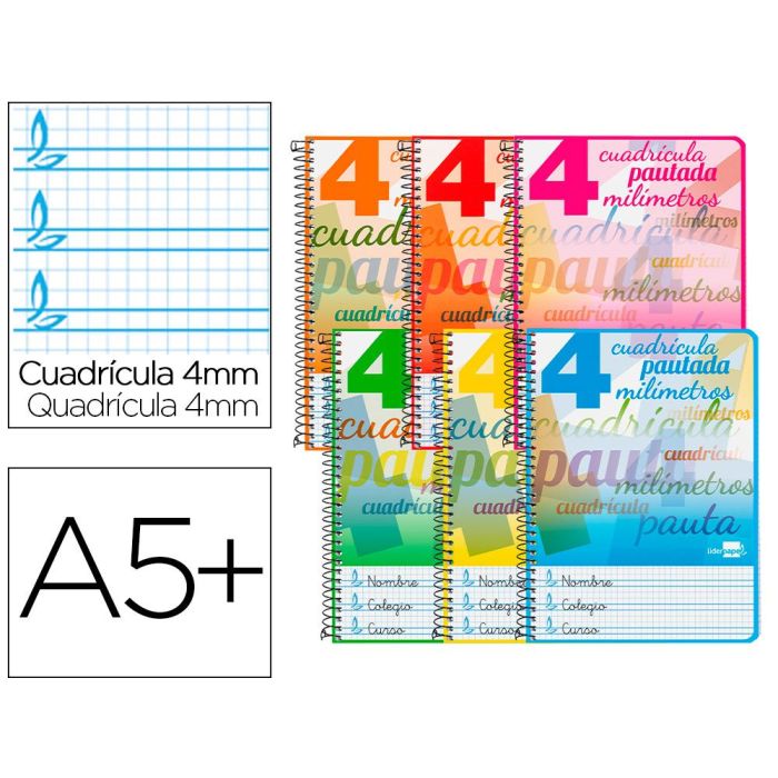 Cuaderno Espiral Liderpapel Cuarto Pautaguia Tapa Dura 80H75 gr Cuadro Pautado 4 mm Con Margen 6 unidades