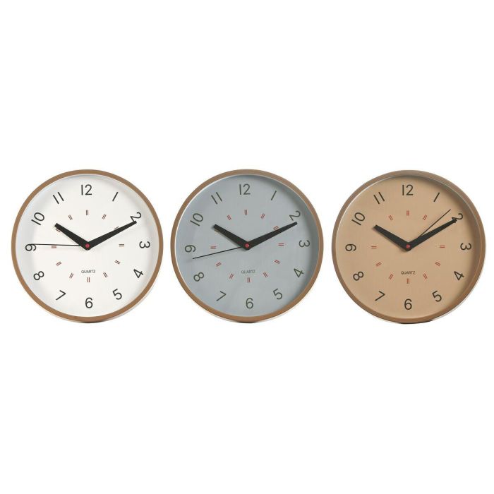 DKD Home Decor Reloj de Pared Básicos Pack 3 Unidades 30x30 cm PVC Colores Surtidos Gris Blanco Beige