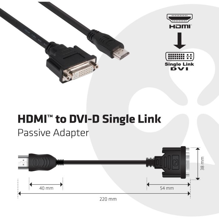 Club3D Adaptador HDMI a DVI Single Link Pasivo 0,40m Macho/Hembra, Negro, hasta 1920x1200, Plug & Play 1 Club3D Adaptador HDMI a DVI Single Link Pasivo 0,40m Macho/Hembra, Negro, hasta 1920x1200, Plug & Play 1