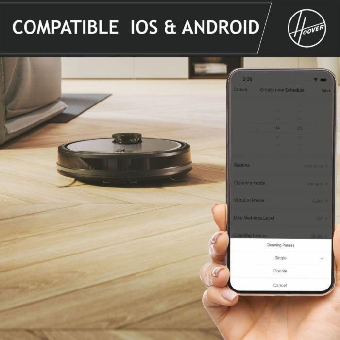 Hoover HG510D Robot Aspirador en Seco con Navegación Láser, Wi-Fi, 90 min Autonomía, Cepillo XL, Ultra Silencioso 68 dBA 1