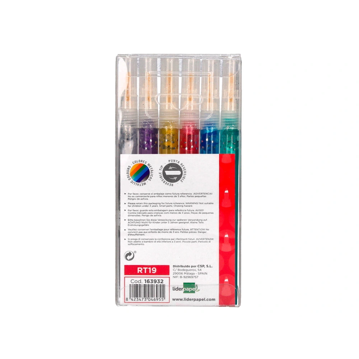 Liderpapel Rotuladores Efecto Purpurina Metalizada Punta Reversible Bolsa 6 Unidades Colores Surtidos 3