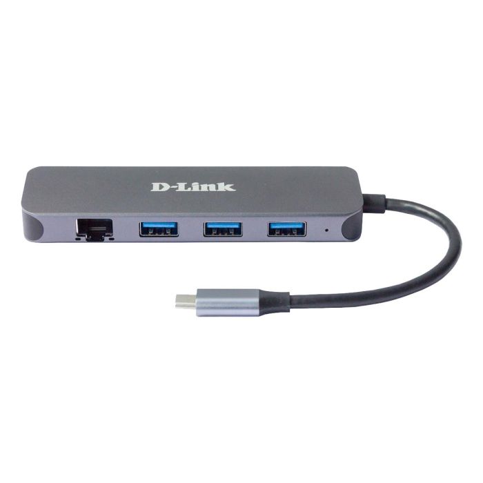 D-Link Hub USB-C 5 en 1 DUB-2334 con Gigabit Ethernet, 3 USB 3.0, USB-C 60W Carga, Diseño Aluminio, Plug & Play