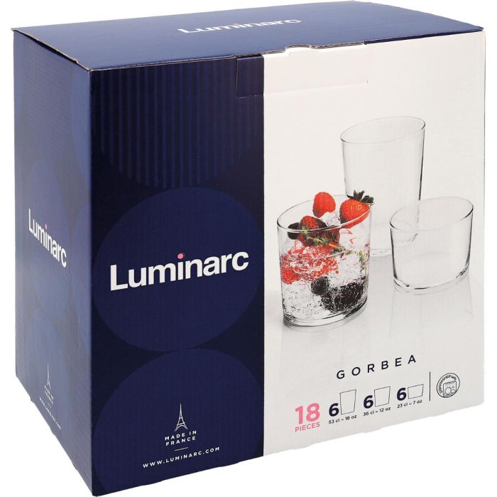 Luminarc Set 18 Vasos Altos y Bajos de Vidrio Gorbea (53, 36, 23 cL) Templado Extra Resistente, Apto Lavavajillas y Microondas 1