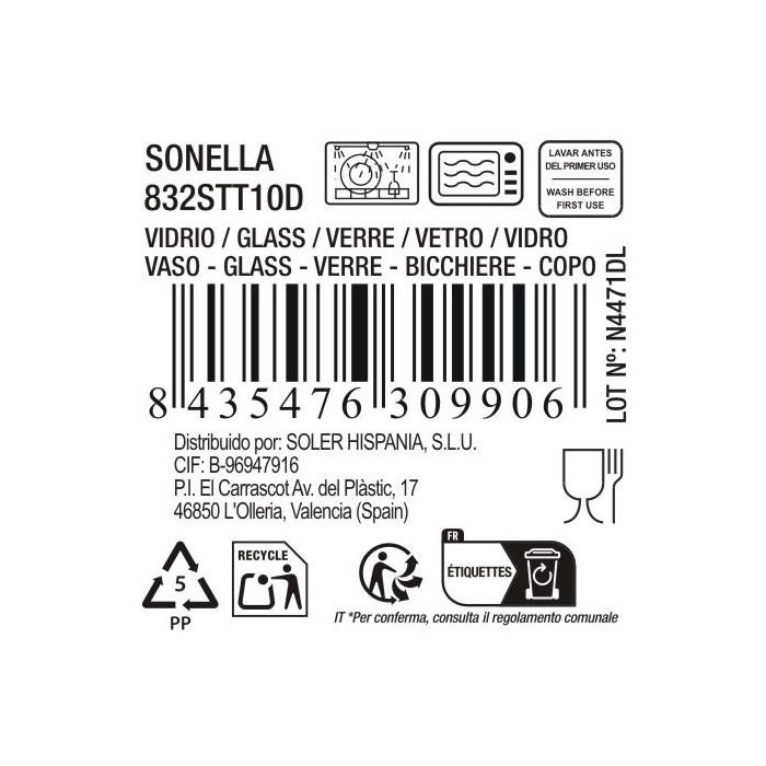 La Mediterranea Vaso Alto Sonella 430 cc Transparente 8x8x13 cm 4