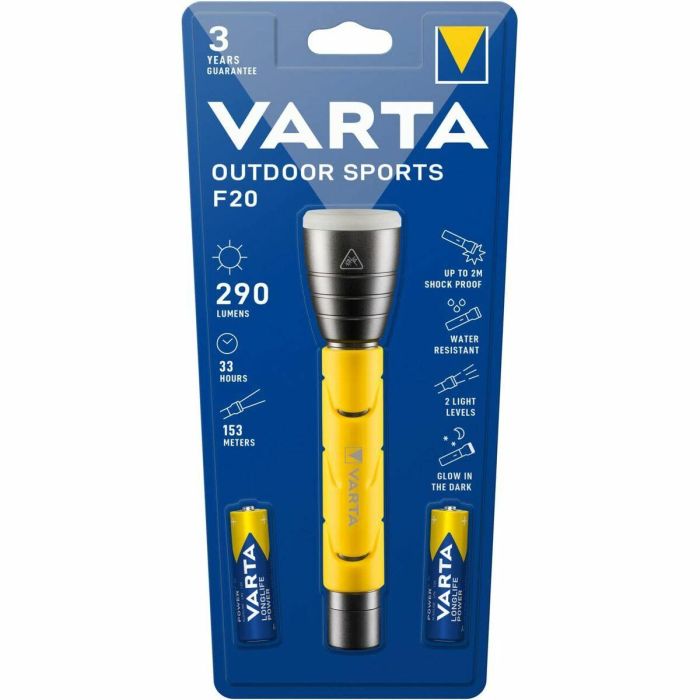 Varta Linterna F20-290lm Outdoor Sports, Resistente al Agua y a los Golpes (2m) IPX4, Cabezal Fluorescente 1 Varta Linterna F20-290lm Outdoor Sports, Resistente al Agua y a los Golpes (2m) IPX4, Cabezal Fluorescente 1