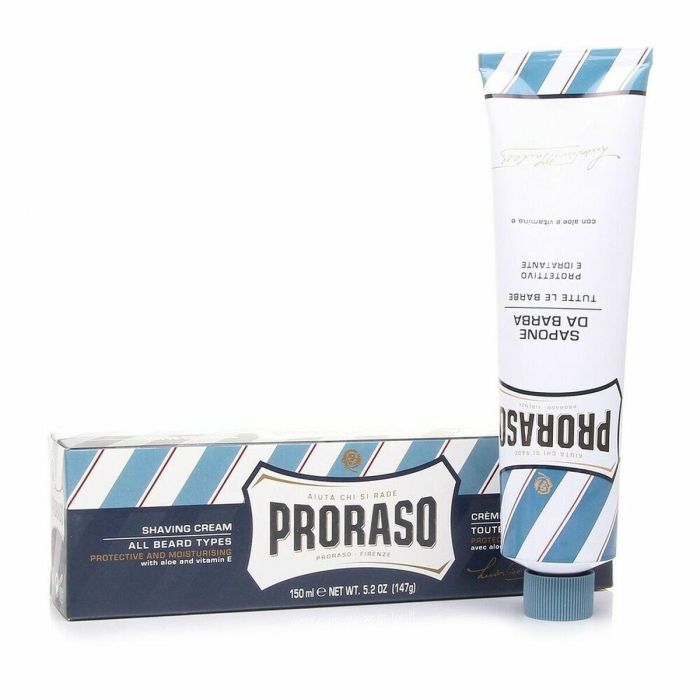 Proraso Crema de Afeitar BLUE con Aloe Vera y Vitamina E, Hidratante y Suavizante para Piel Sensible 150 ml