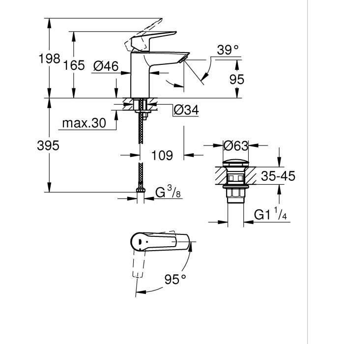 Mezclador monomando de lavabo - GROHE Start - 235512432 - Negro mate - Talla S - Caño estándar - Ahorro de agua 3