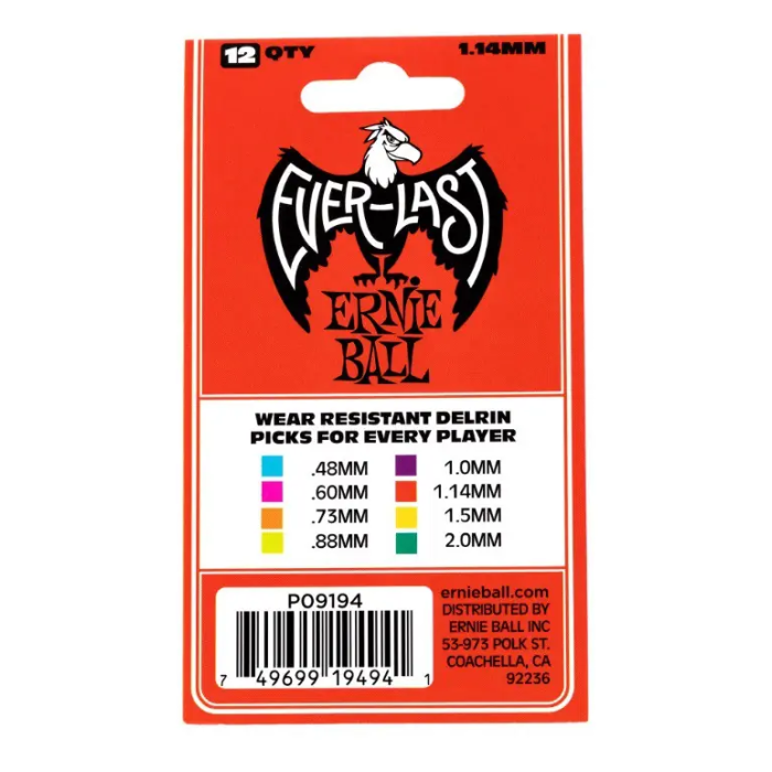 Ernieball Púas Everlast Roja 1,14 Mm - 12 Unidades 2