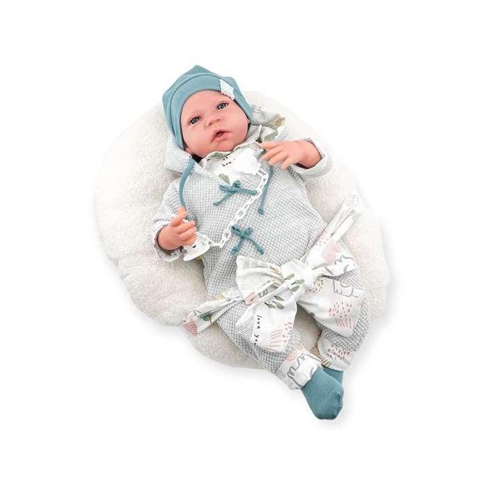 Muñeco reborn con pijama buzo gris de punto, almohada de lactancia y mecanismo. 50 cm Muñeco reborn con pijama buzo gris de punto, almohada de lactancia y mecanismo. 50 cm