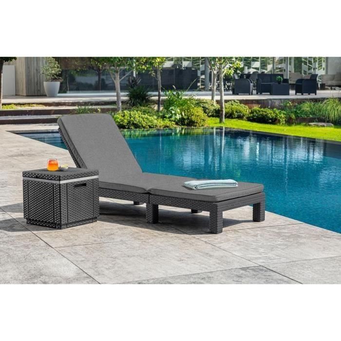ALLIBERT Tumbona de Jardín Daytona De Luxe Imitación Resina Tejida 4 Posiciones con Cojín Gris Grafito 187x58x29cm 1 ALLIBERT Tumbona de Jardín Daytona De Luxe Imitación Resina Tejida 4 Posiciones con Cojín Gris Grafito 187x58x29cm 1