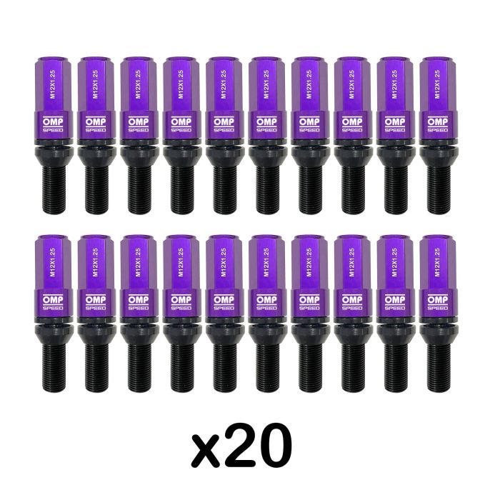 Omp OMPS09971211 Juego de 20 Tornillos con Protector de Aluminio Morado M12x1.25 Largo 28mm 4