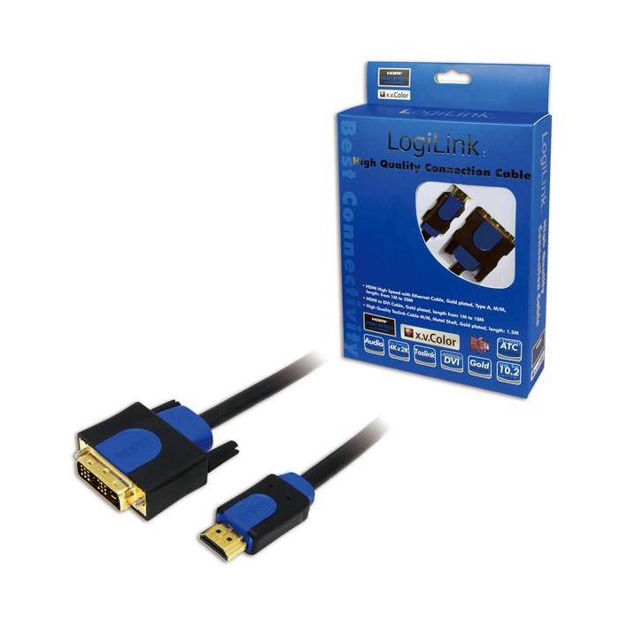 Logilink HDMI-DVI-Kabel Anschl. 18+1pin St/St 2.00m sw 1.4 1 Logilink HDMI-DVI-Kabel Anschl. 18+1pin St/St 2.00m sw 1.4 1