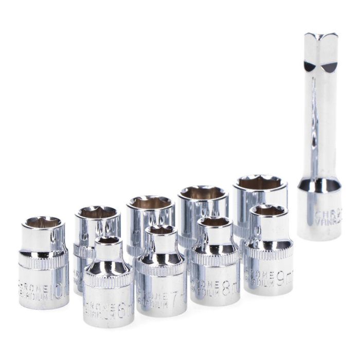 Koma Tools 12v-ca-k Carraca Eléctrica 12V 3/8" 300 RPM 45 Nm con Batería, Cargador y Vasos Hexagonales - Kit Completo 9