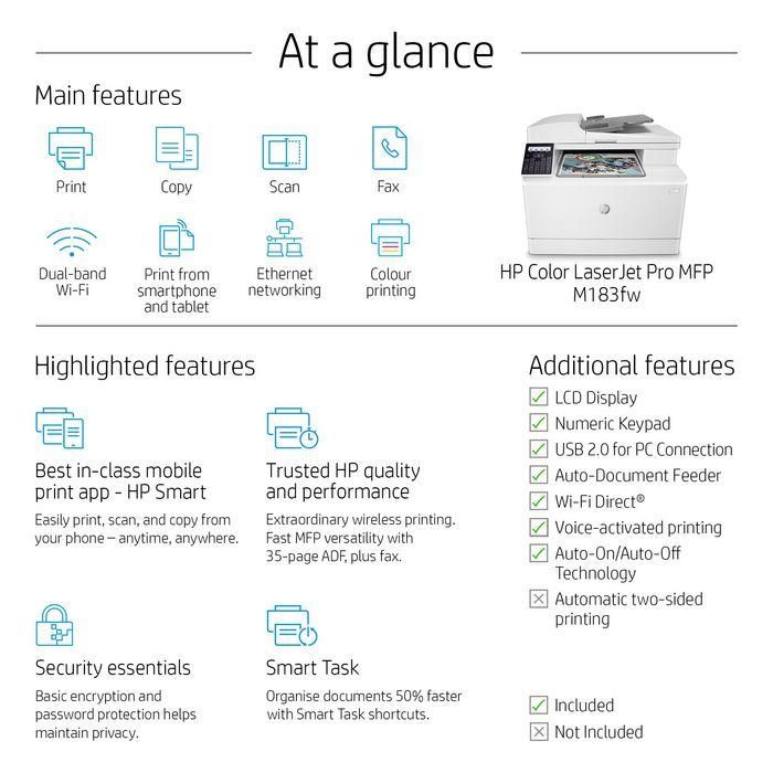 HP M183fw Color LaserJet Pro MFP, Impresora Multifunción Láser Color Inalámbrica con Fax, Productividad y Conectividad Móvil 2
