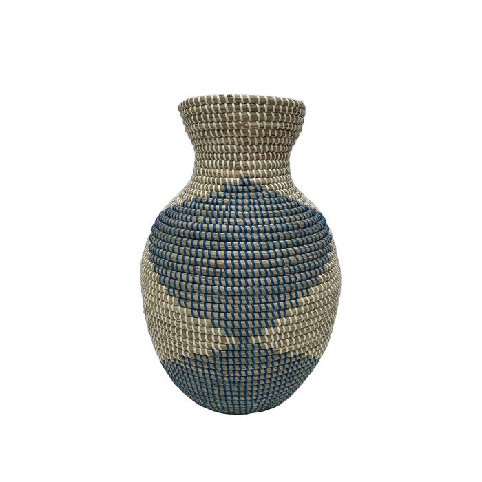 DKD Home Decor Jarrón Mediterráneo de Seagrass Natural y Azul 31 x 50 x 31 cm