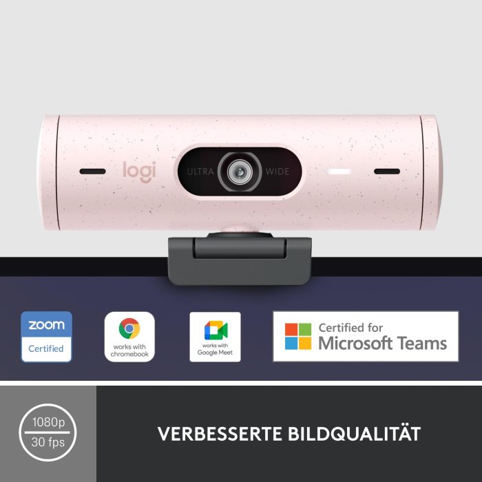 Logitech Webcam Brio 500 Rosa Full HD 1080p, 4 MP, Zoom Digital 4x, Enfoque Automático, USB-C 18 Logitech Webcam Brio 500 Rosa Full HD 1080p, 4 MP, Zoom Digital 4x, Enfoque Automático, USB-C 18