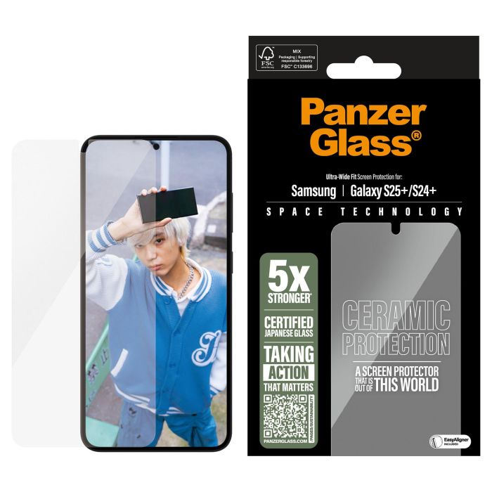 PanzerGlass Protector de Pantalla Ceramic Screen Samsung Galaxy S25+ | S24+ | Ultra-Wide Fit con EasyAligner, Aplicación Seca, Resistente a Rayones y Golpes, 1 Pieza 1