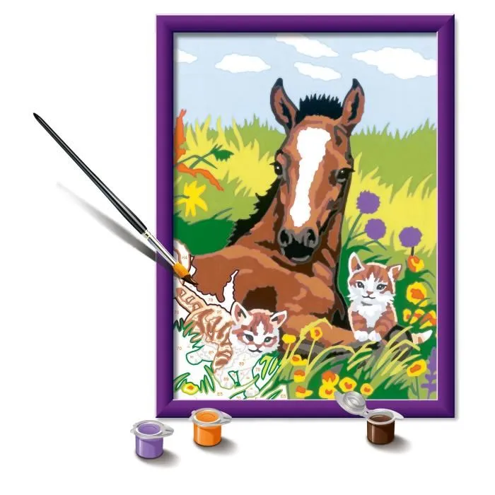 Ravensburger 25840 Kit de Pintura por Números Caballo y Gatitos 18 x 24 cm a partir de 7 años 1